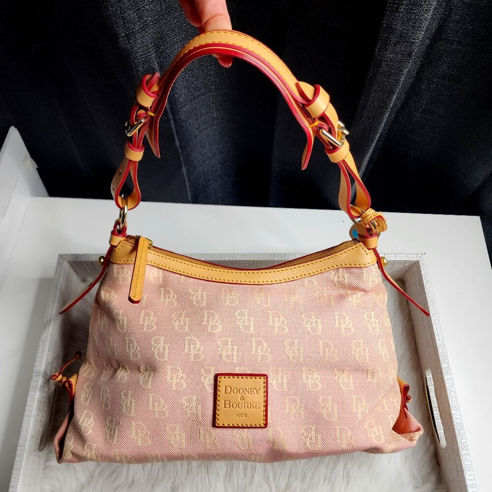 Dooney & Bourke Pink Canvas Leather East/West Slouch Monogram Shoulder Bag